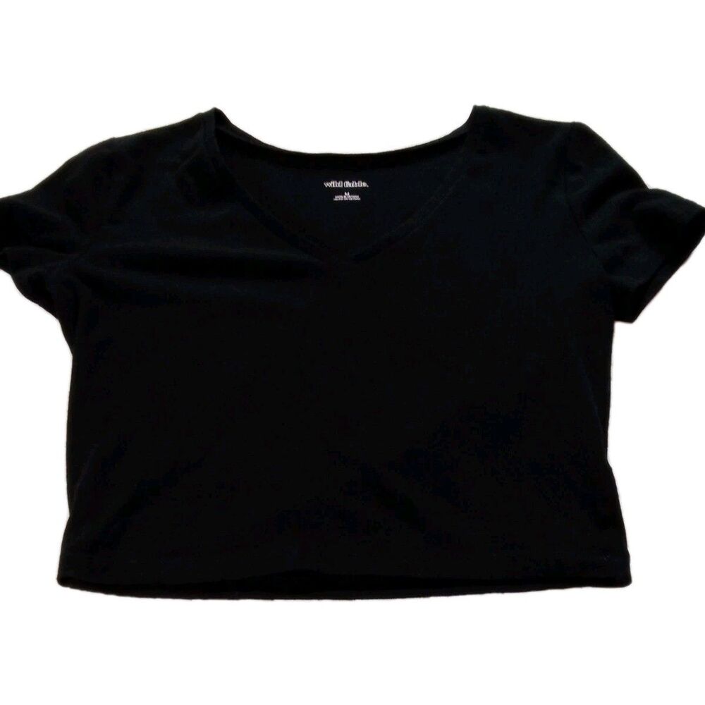 Women's White Fable‎ Black Crop Top Shirt Size Medium